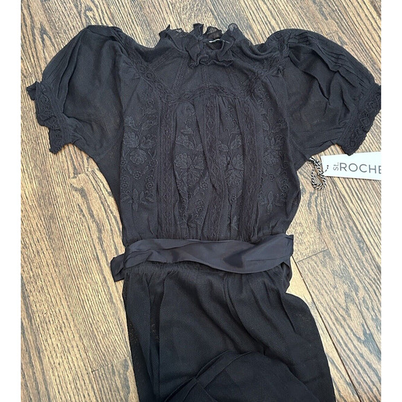 St. Roche Leith Lace Floral Embroidered Midi Dress Black Size 0 Puff Sleeves NWT - Picture 5 of 14